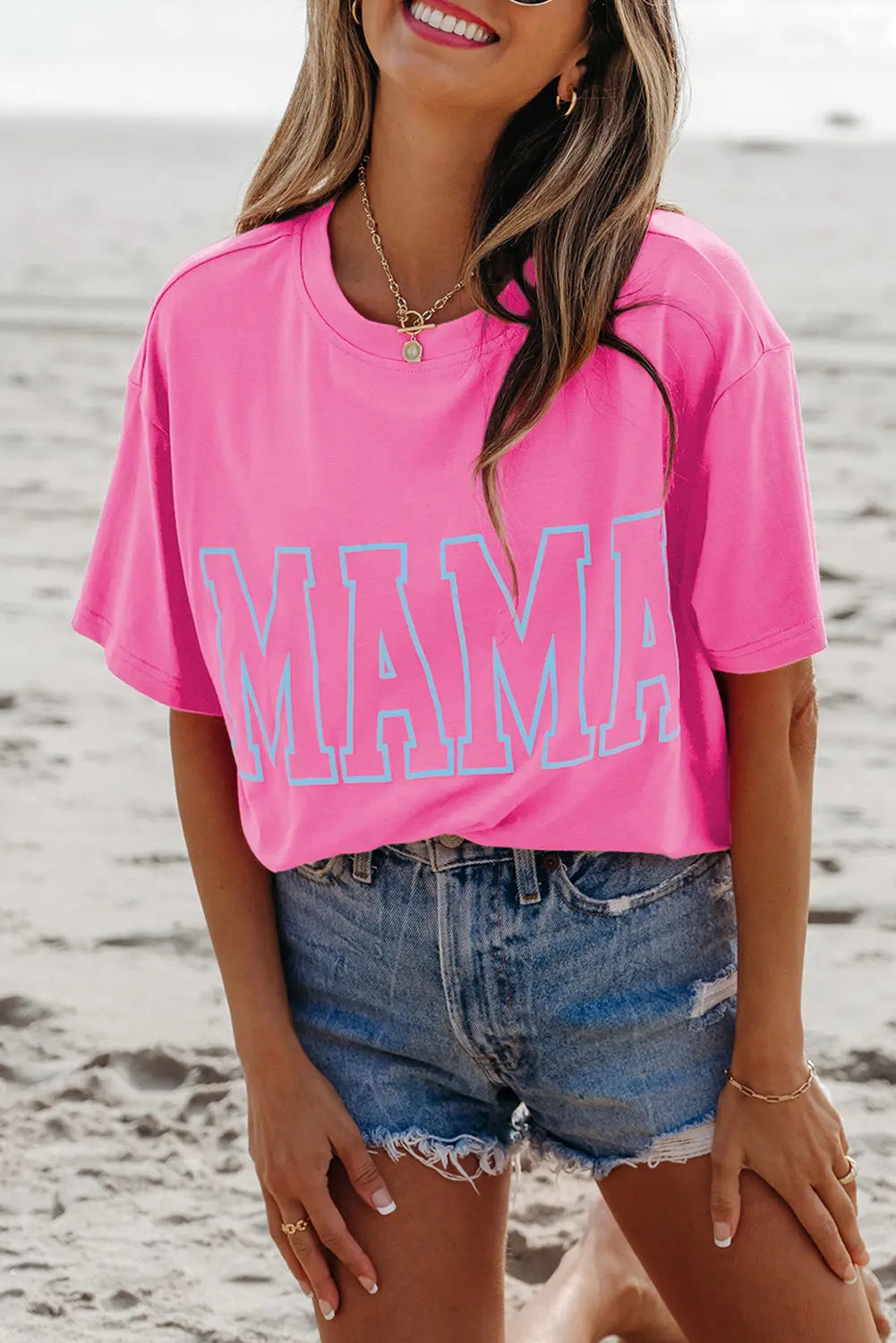 Bright Pink MAMA Letter Graphic Neon T Shirt Dear-Lover Dropshipping