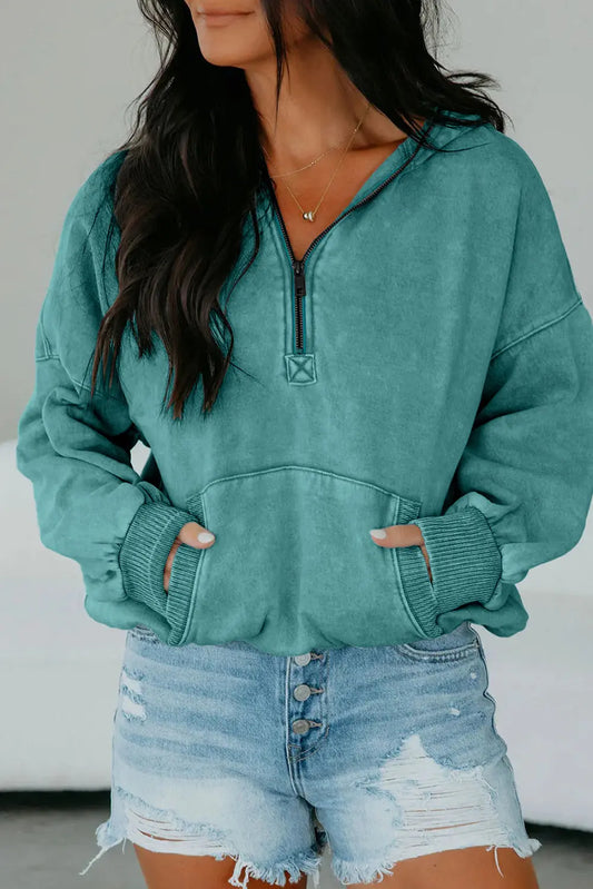 Canton Half Zip Kangaroo Pocket Mineral Wash Baggy Hoodie Dear-Lover Dropshipping