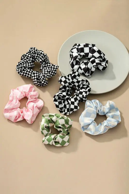 Check Pattern Soft Satin Hair Scrunchies LA3accessories