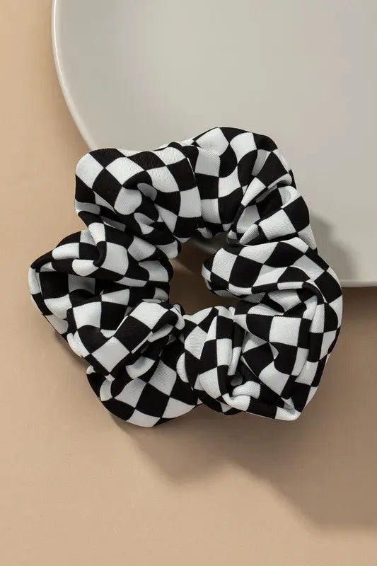 Check Pattern Soft Satin Hair Scrunchies LA3accessories