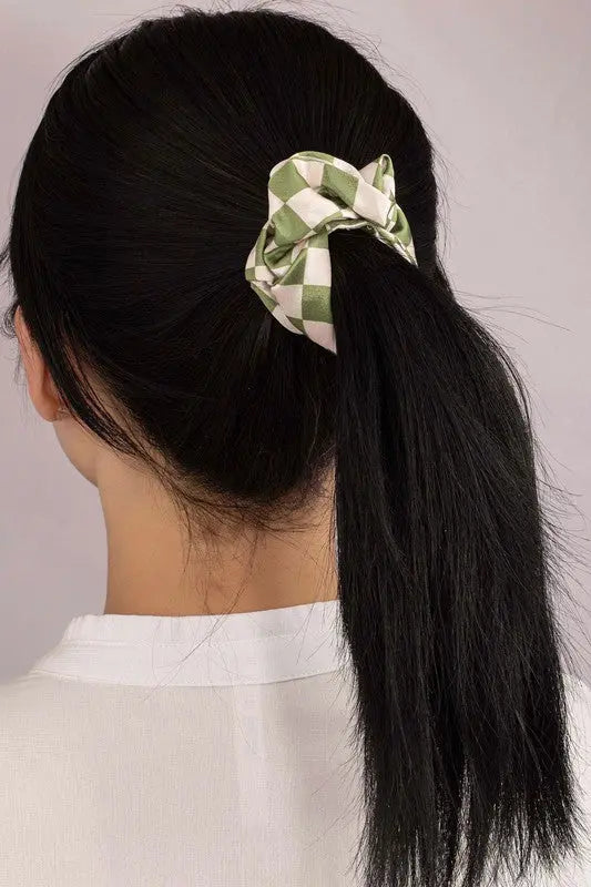 Check Pattern Soft Satin Hair Scrunchies LA3accessories