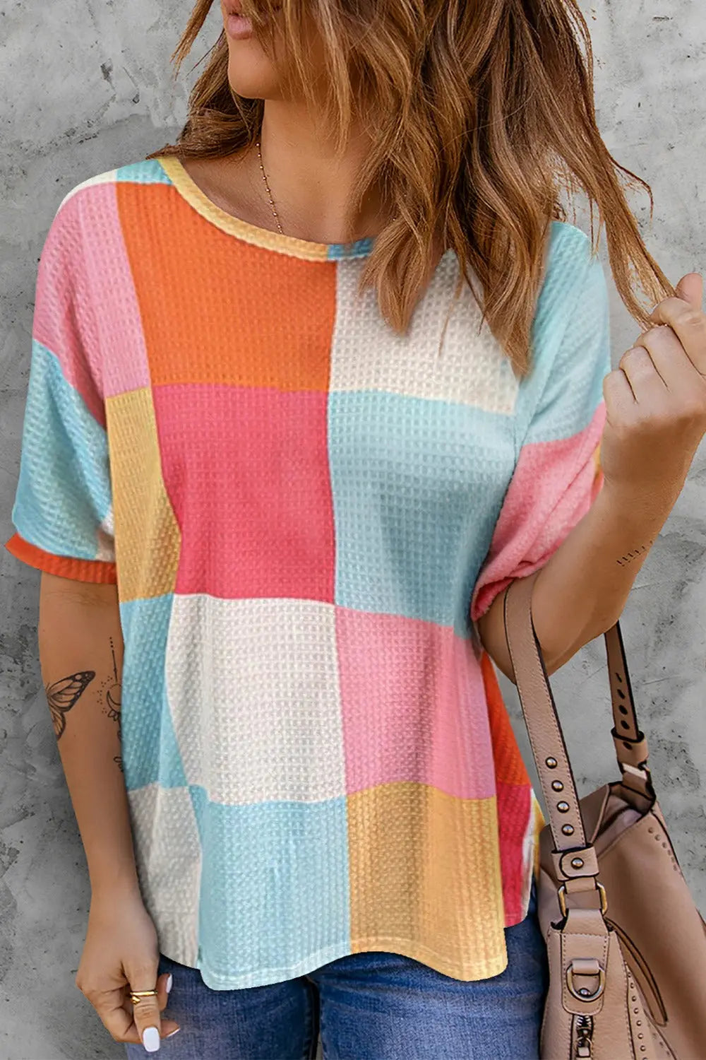 Color Block Round Neck Half Sleeve Top Trendsi