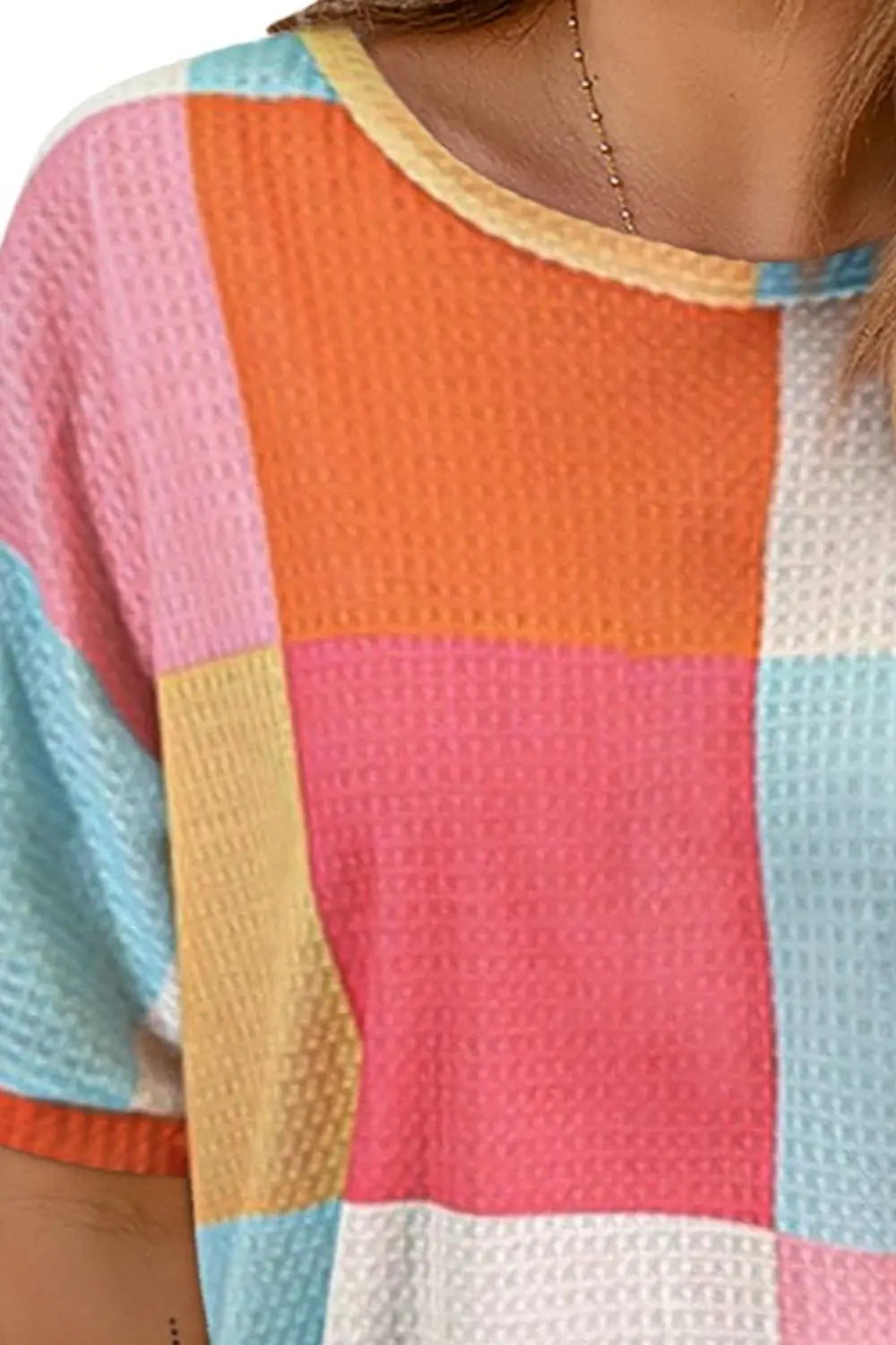 Color Block Round Neck Half Sleeve Top Trendsi