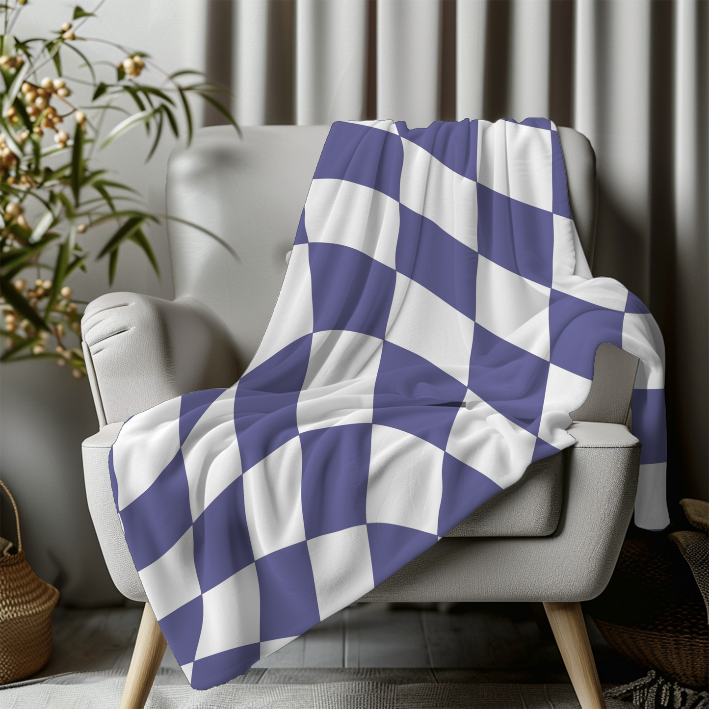 Retro Purple Checkered Velveteen Plush Blanket