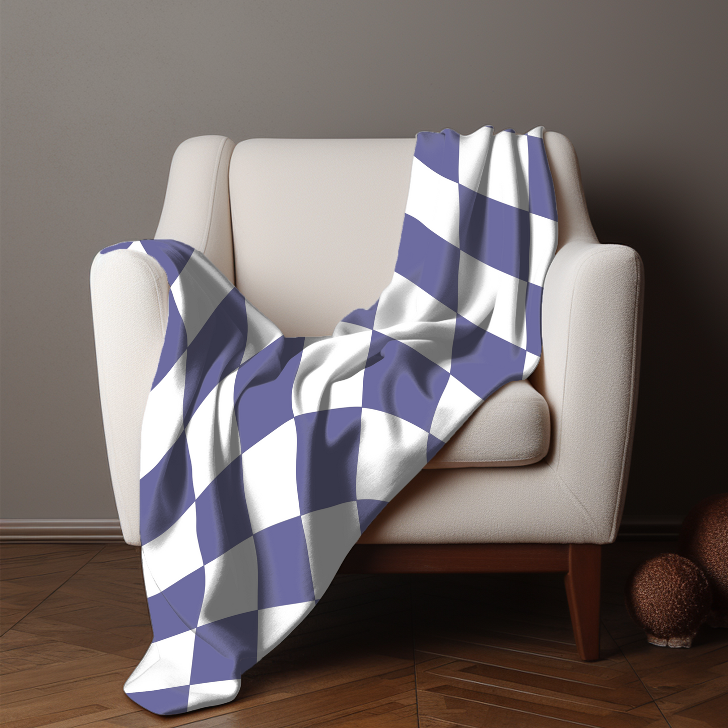 Retro Purple Checkered Velveteen Plush Blanket