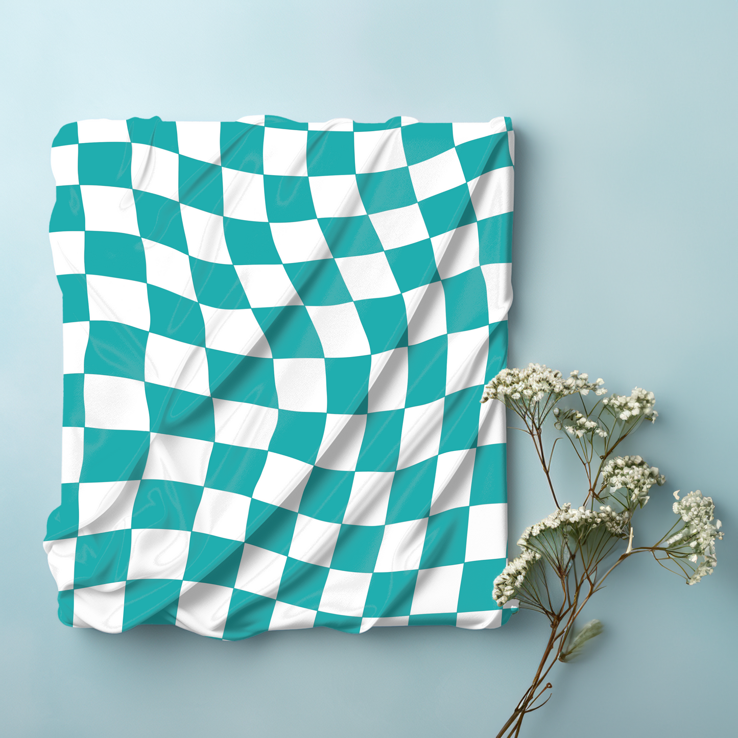 Teal Green Checkered Print Retro Velveteen Plush Blanket