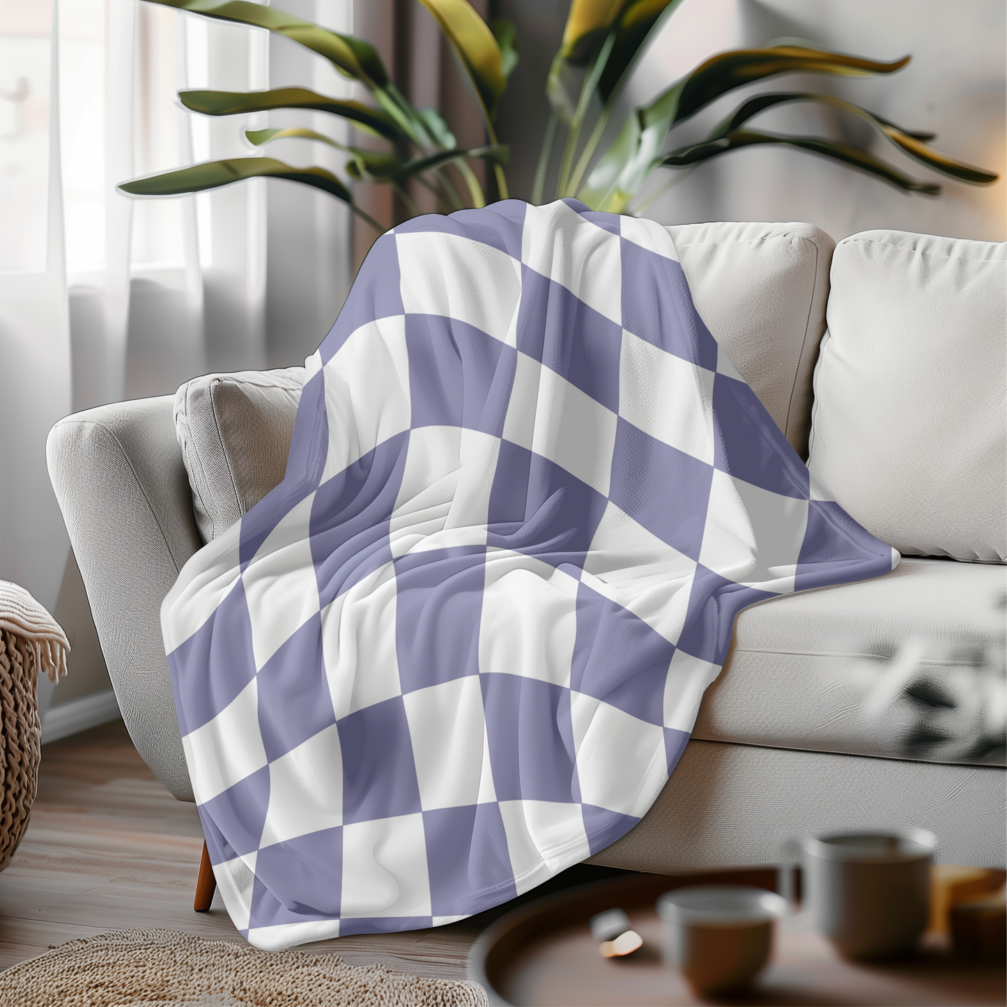 Retro Purple Checkered Velveteen Plush Blanket