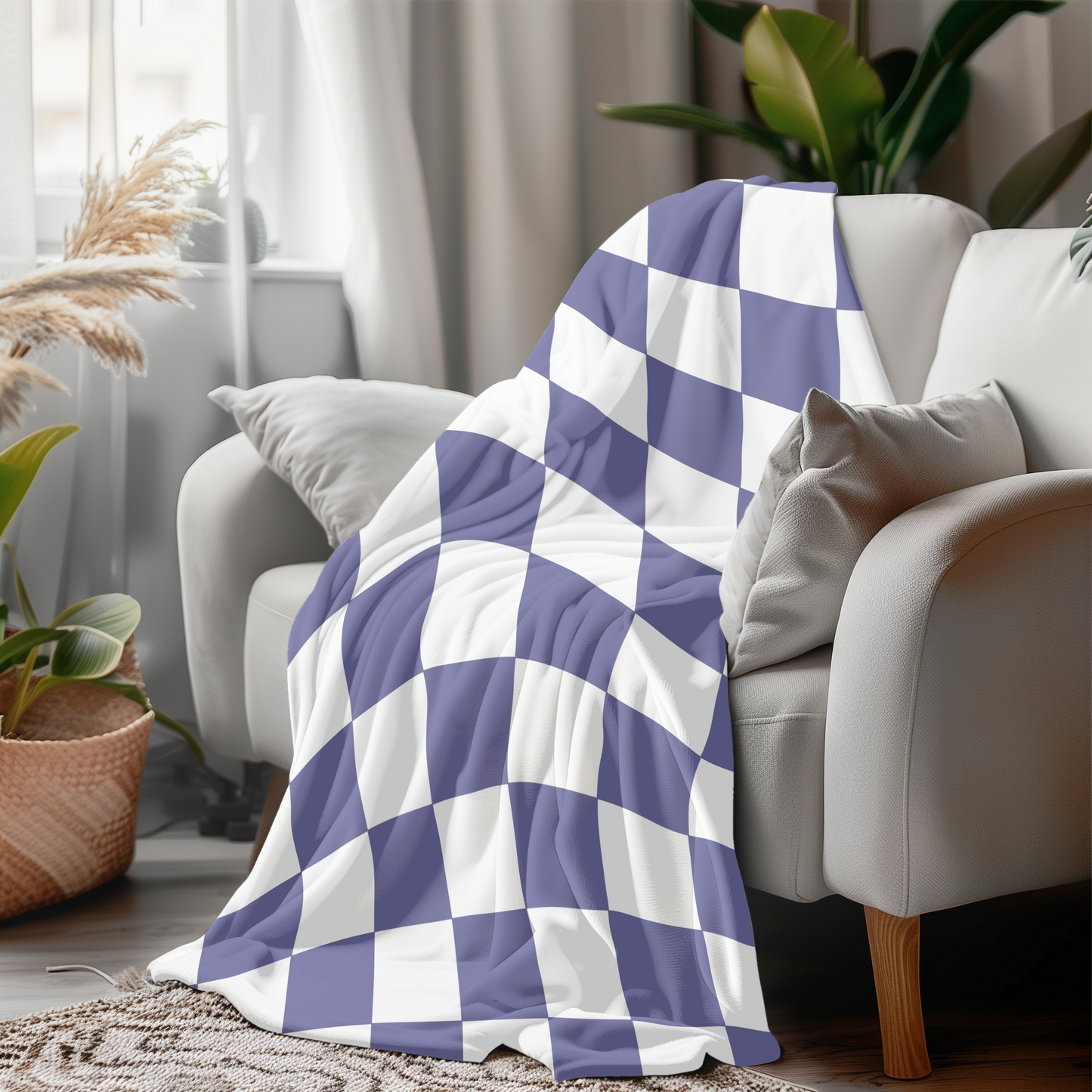 Retro Purple Checkered Velveteen Plush Blanket