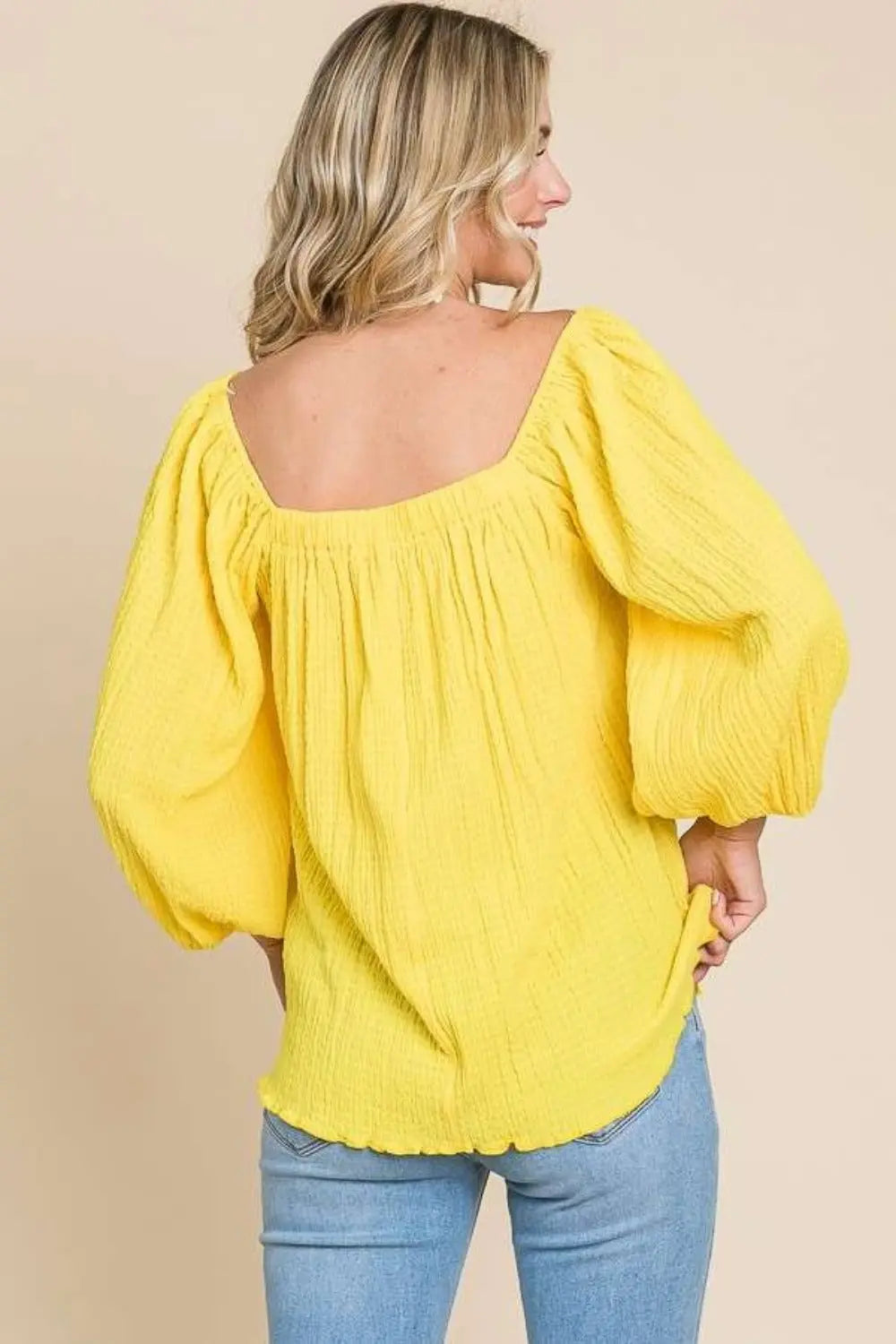 Culture Code Texture Square Neck Puff Sleeve Top Trendsi