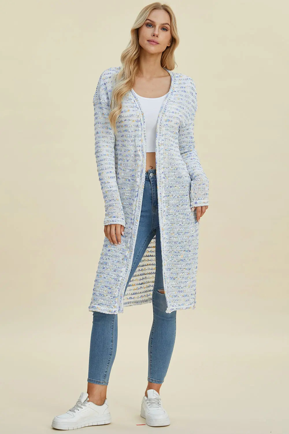 Double Take Full Size Open Front Longline Cardigan Trendsi