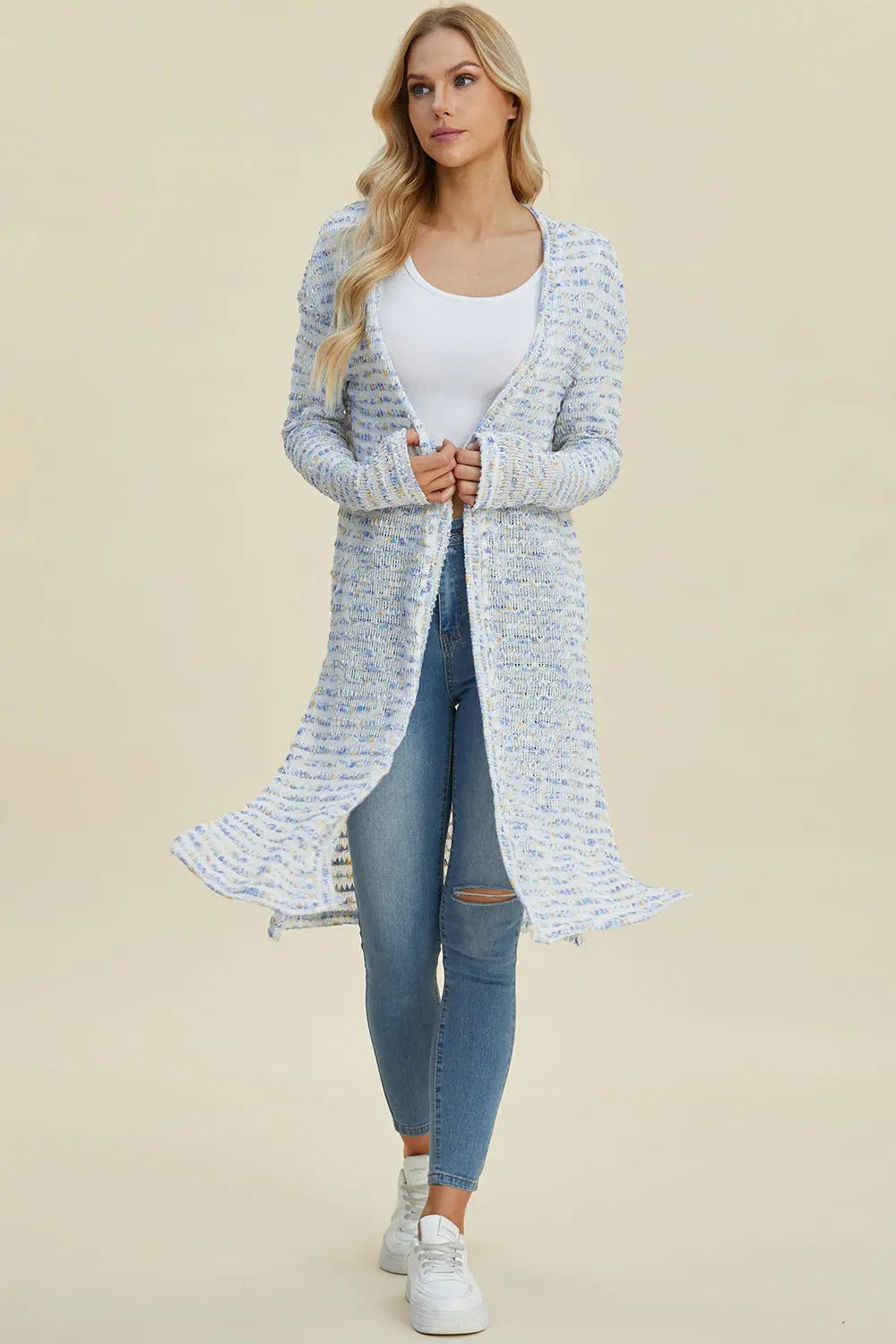 Double Take Full Size Open Front Longline Cardigan Trendsi