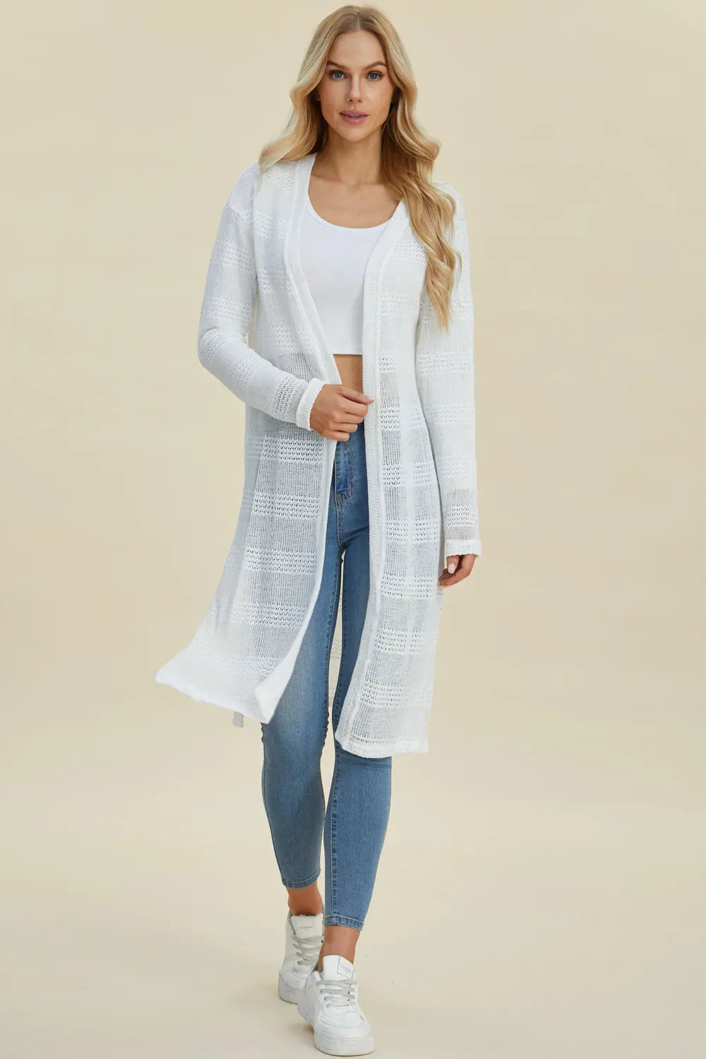 Double Take Full Size Open Front Longline Cardigan Trendsi