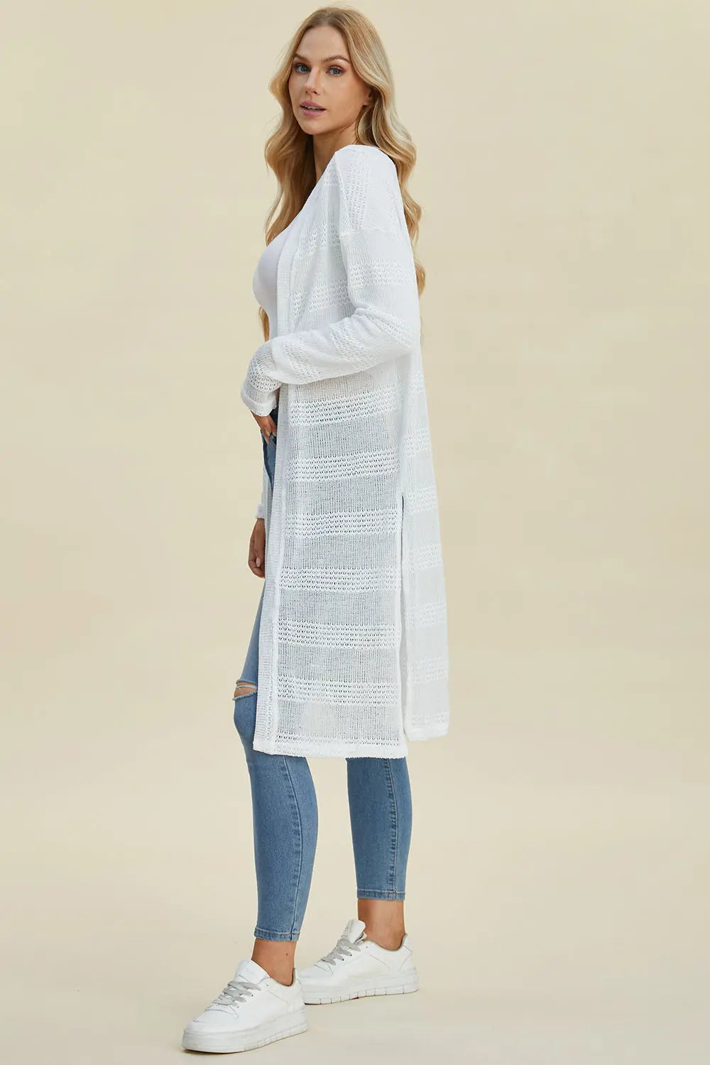 Double Take Full Size Open Front Longline Cardigan Trendsi