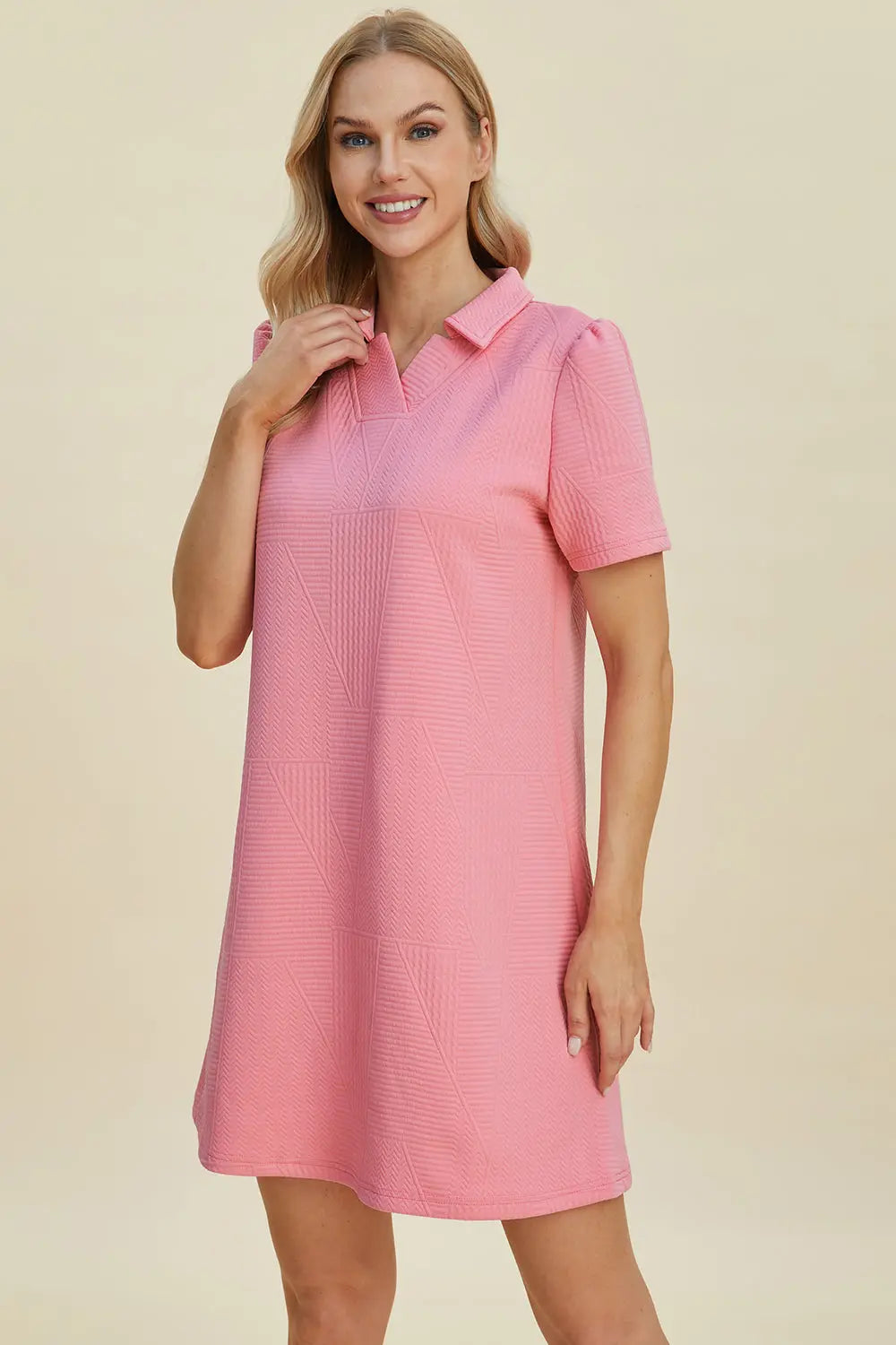 Double Take Full Size Texture Short Sleeve Dress Trendsi