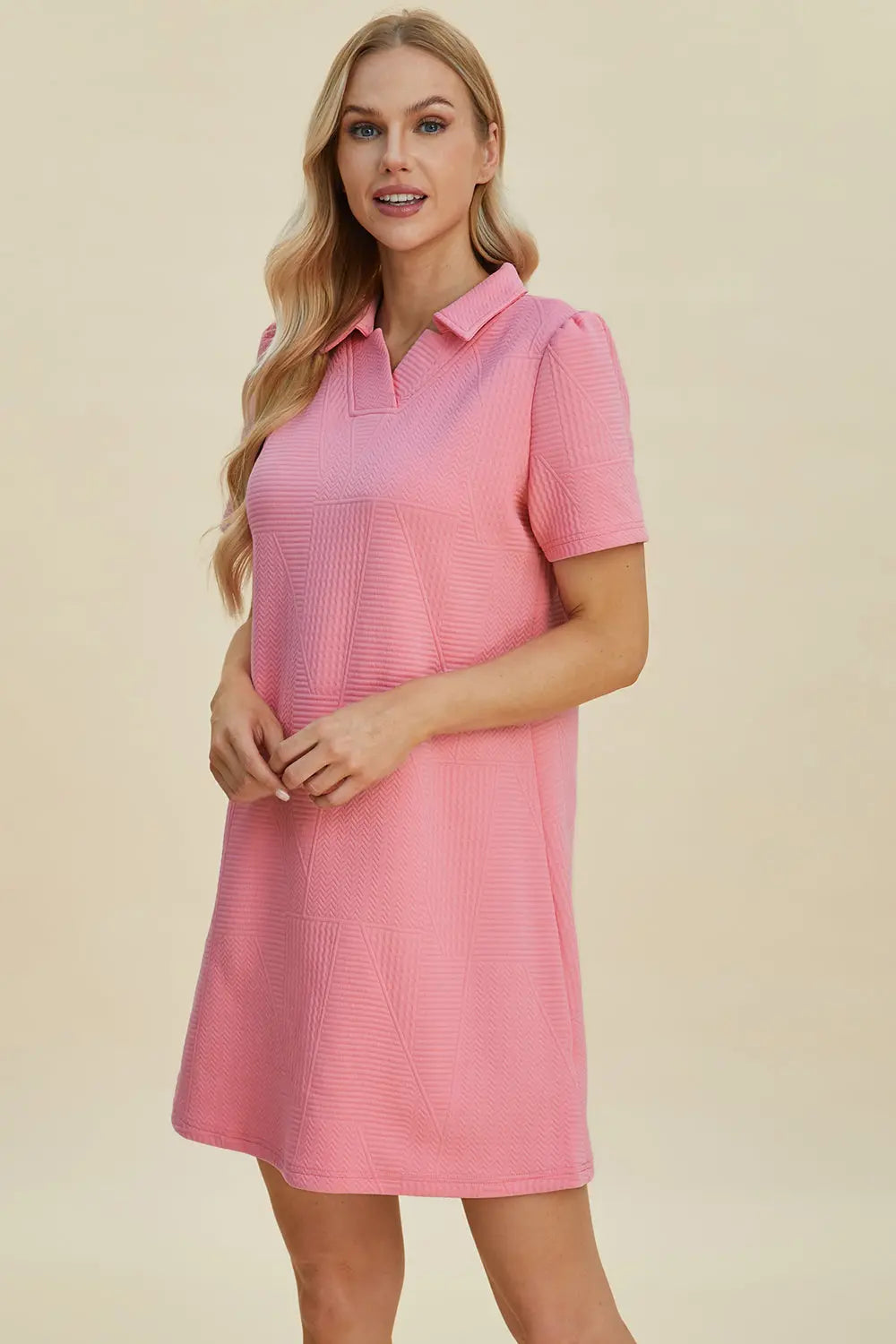 Double Take Full Size Texture Short Sleeve Dress Trendsi