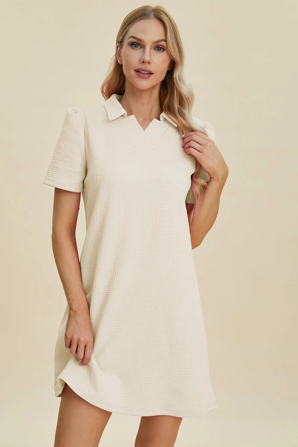 Double Take Full Size Texture Short Sleeve Dress Trendsi