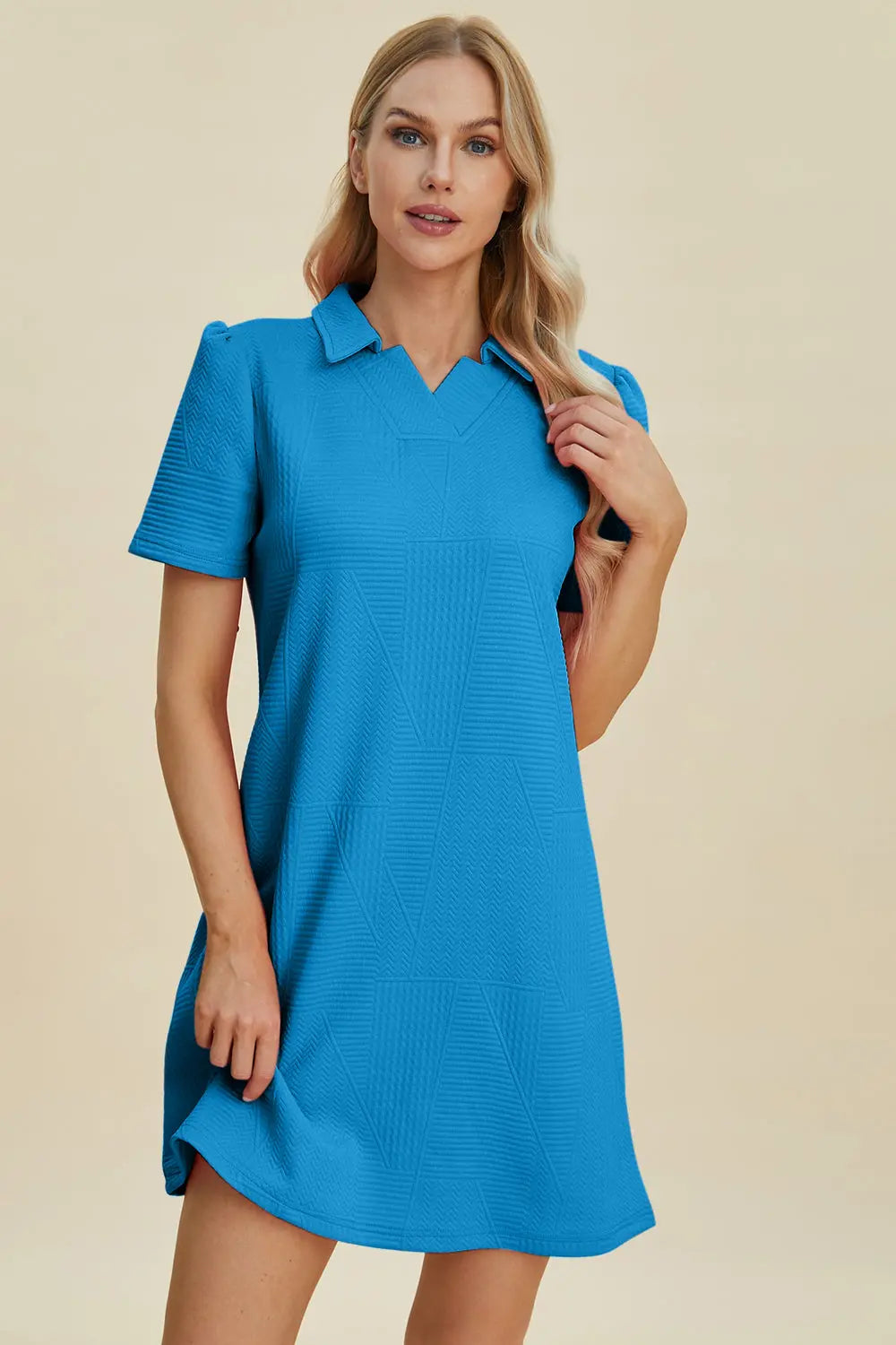 Double Take Full Size Texture Short Sleeve Dress Trendsi