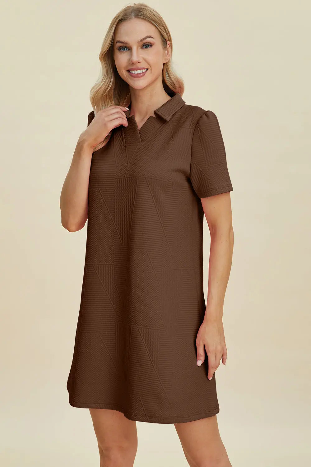 Double Take Full Size Texture Short Sleeve Dress Trendsi