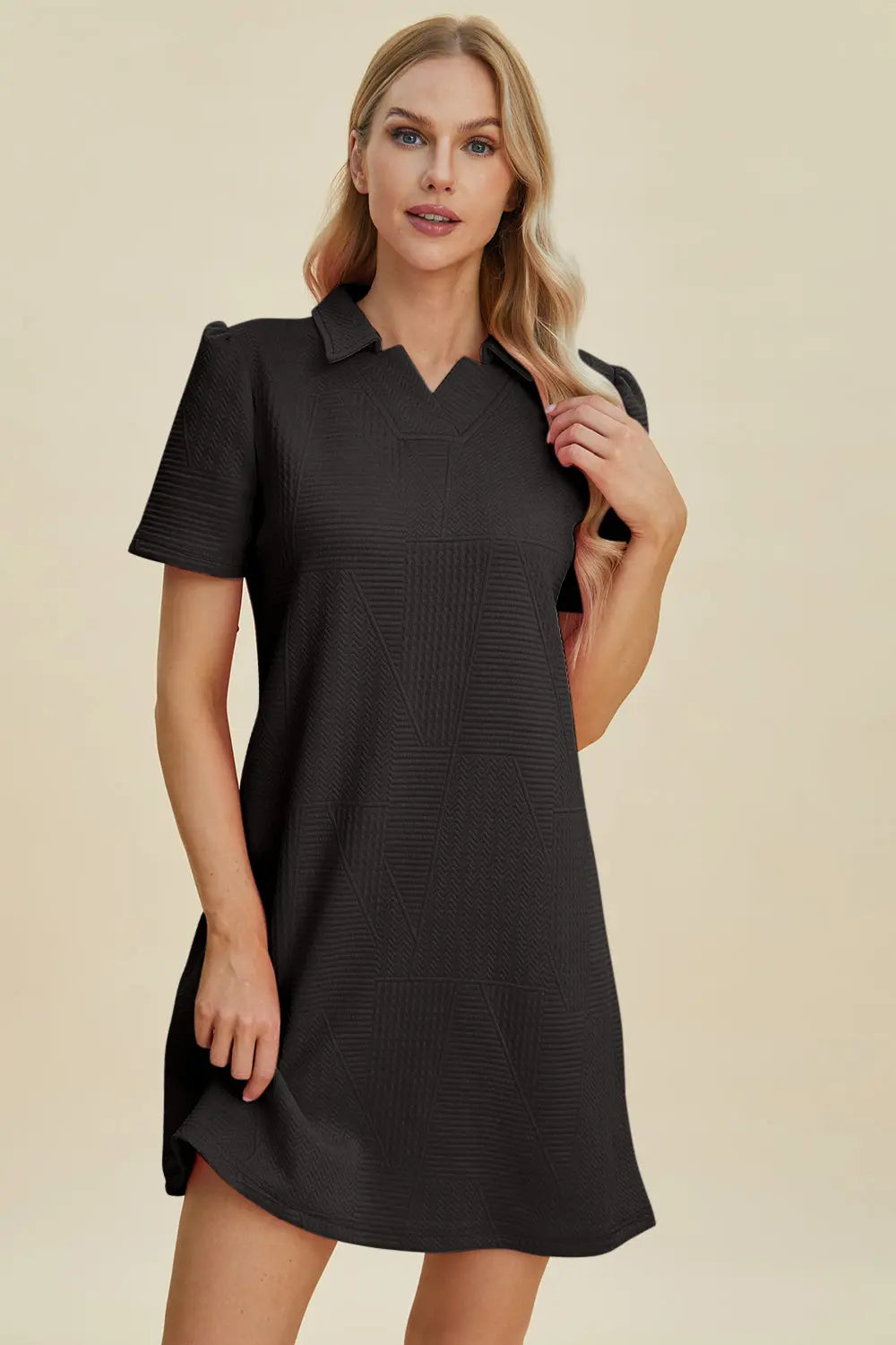 Double Take Full Size Texture Short Sleeve Dress Trendsi