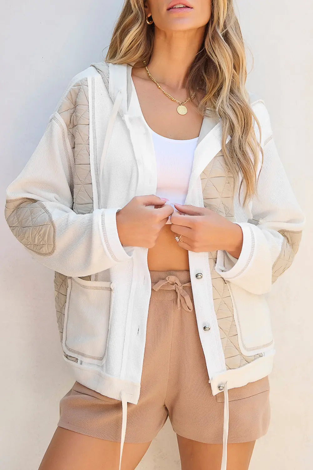 Drawstring Color Block Long Sleeve Jacket Trendsi