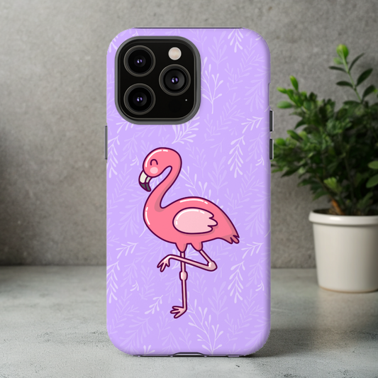 Purple Flamingo Beach iPhone Case, Impact-Resistant Cases