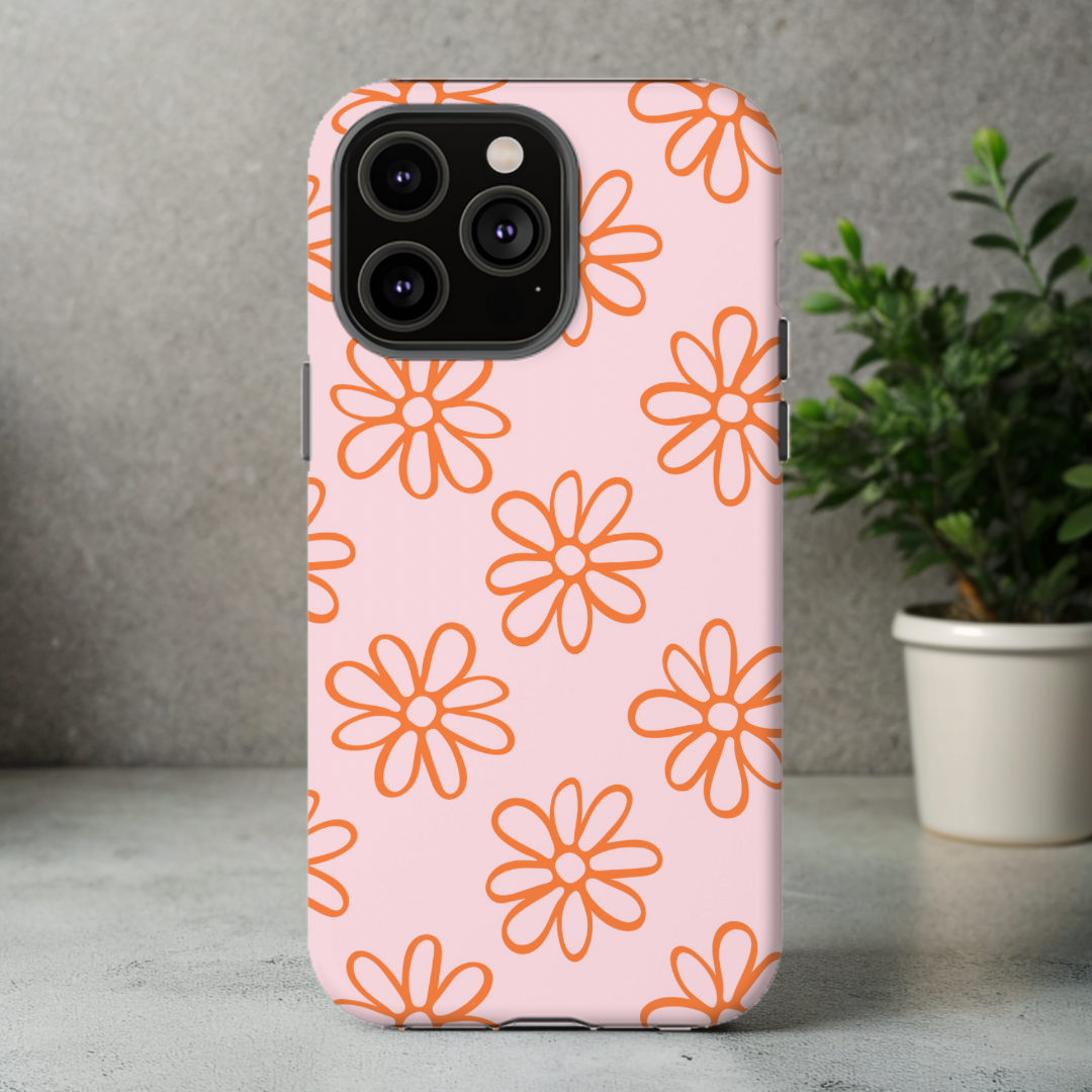 Retro Pink and Orange Flower iPhone Case, Clear Cases