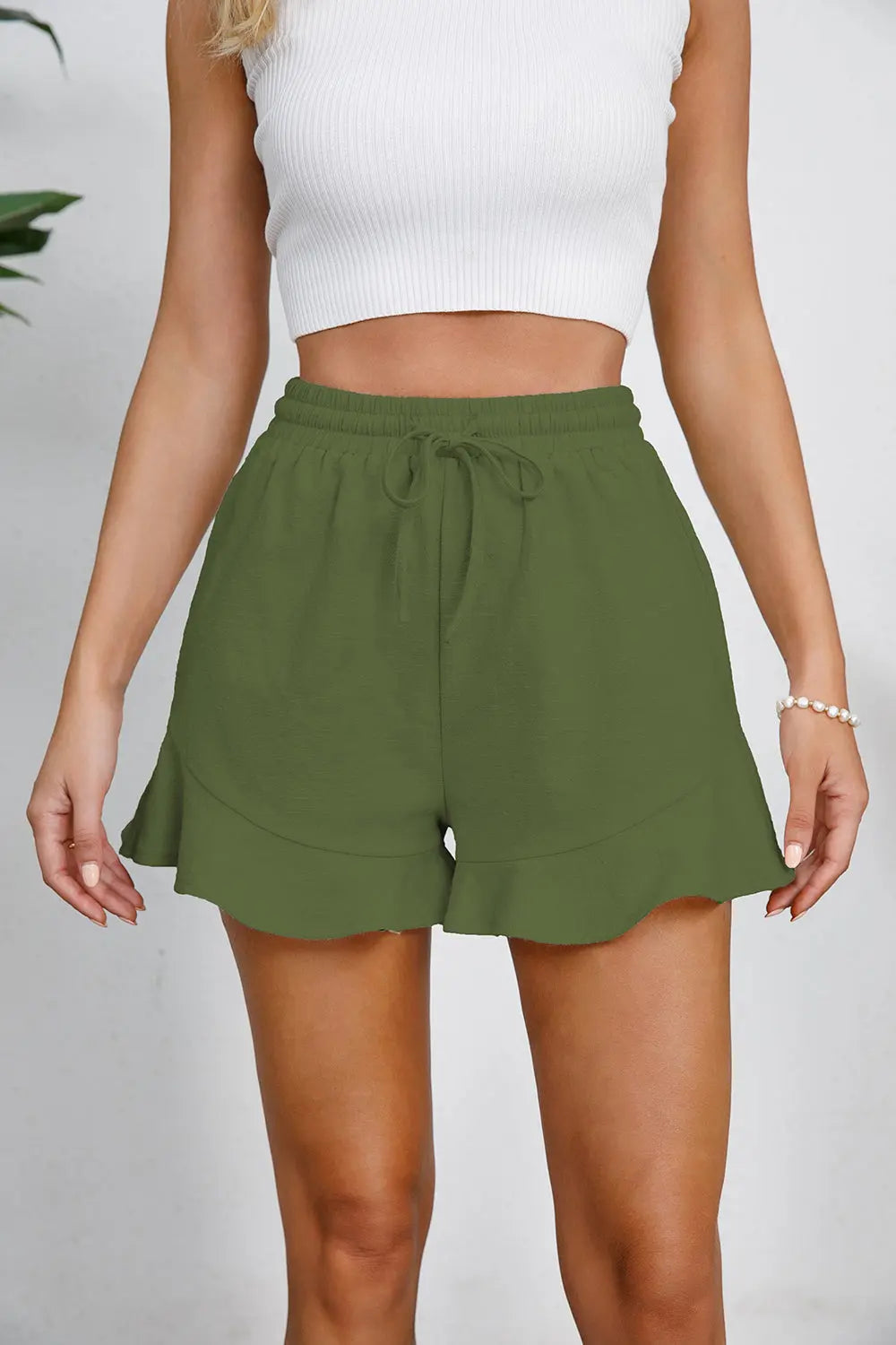 Full Size Drawstring Ruffle Hem Shorts Trendsi