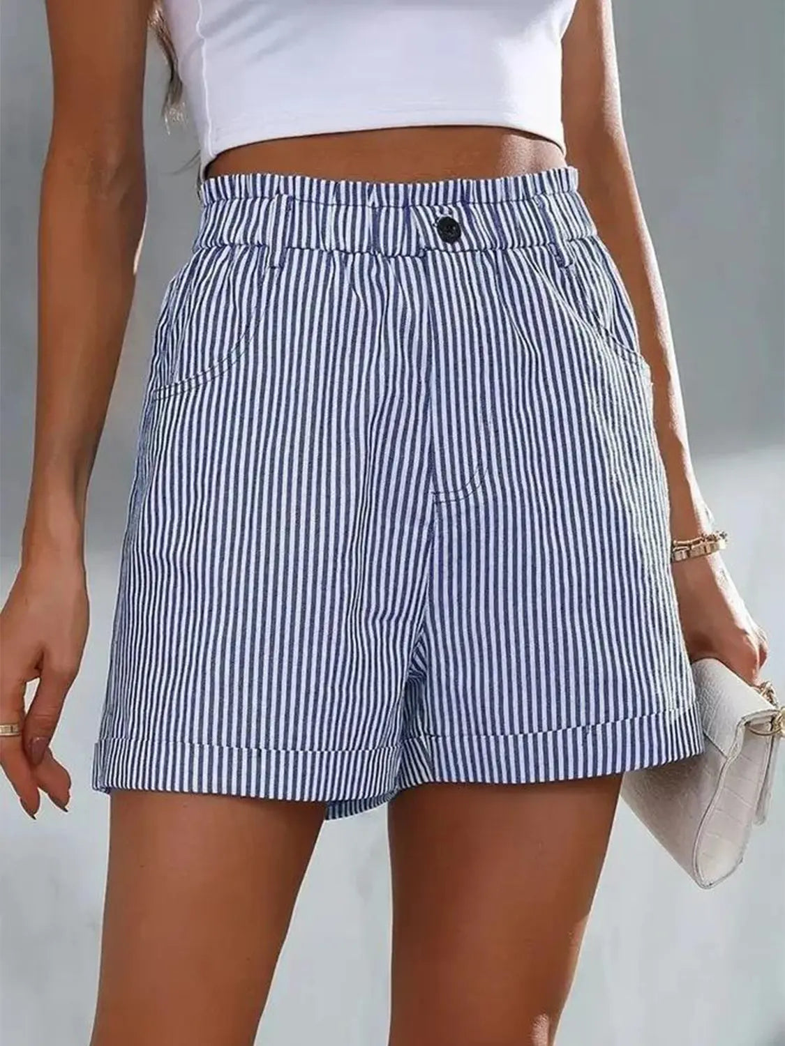 Full Size High Waist Striped Shorts Trendsi