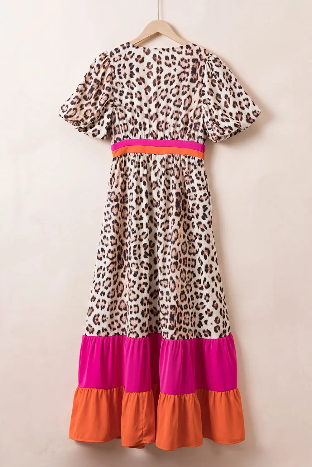 Full Size Leopard V-Neck Half Sleeve Maxi Dress Trendsi