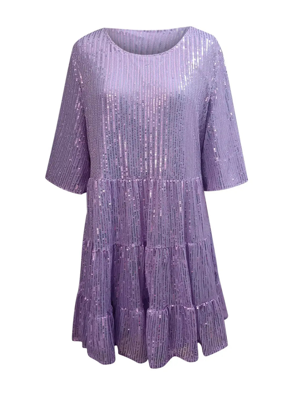 Full Size Sequin Round Neck Half Sleeve Mini Dress Trendsi