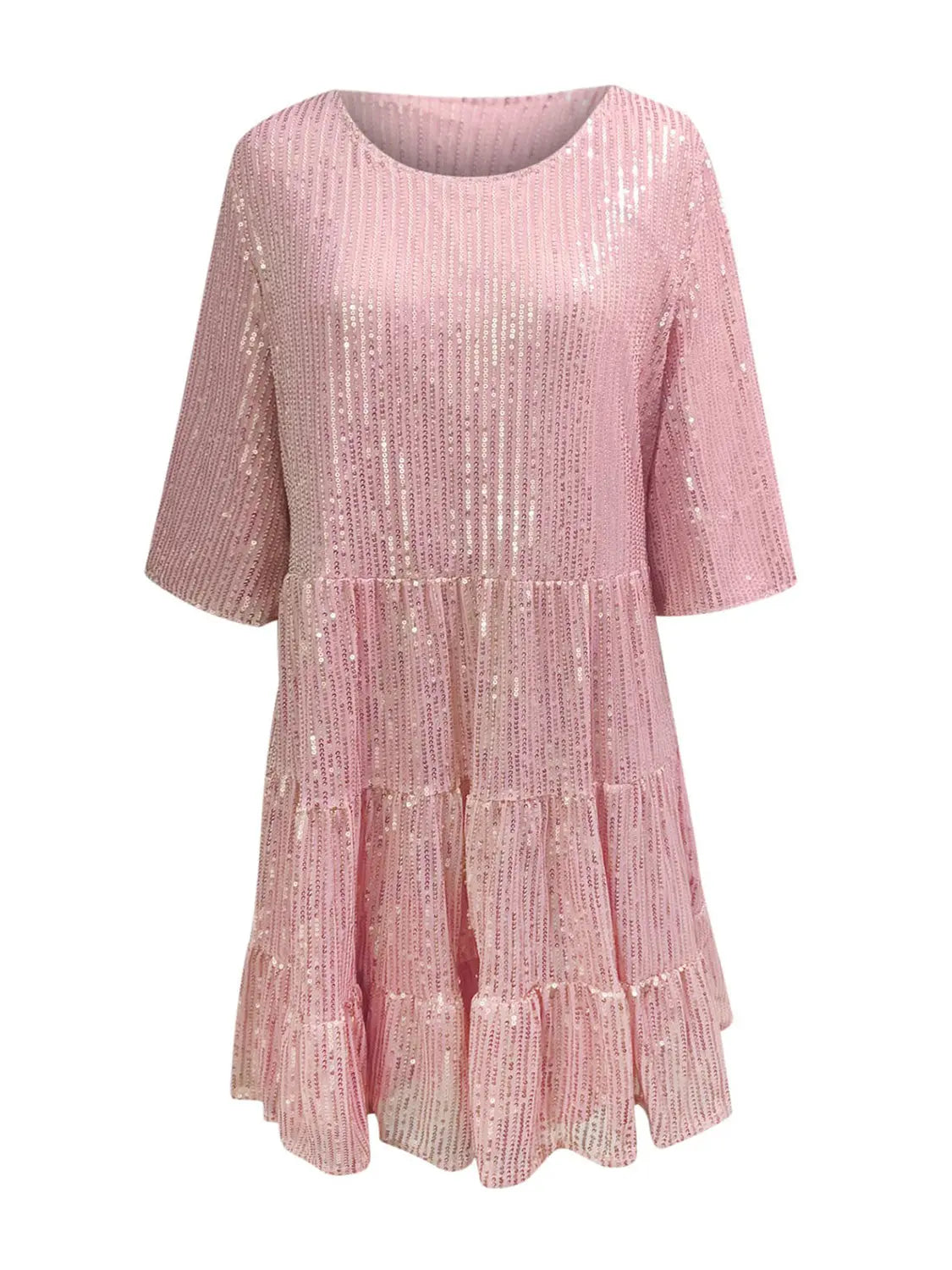 Full Size Sequin Round Neck Half Sleeve Mini Dress Trendsi