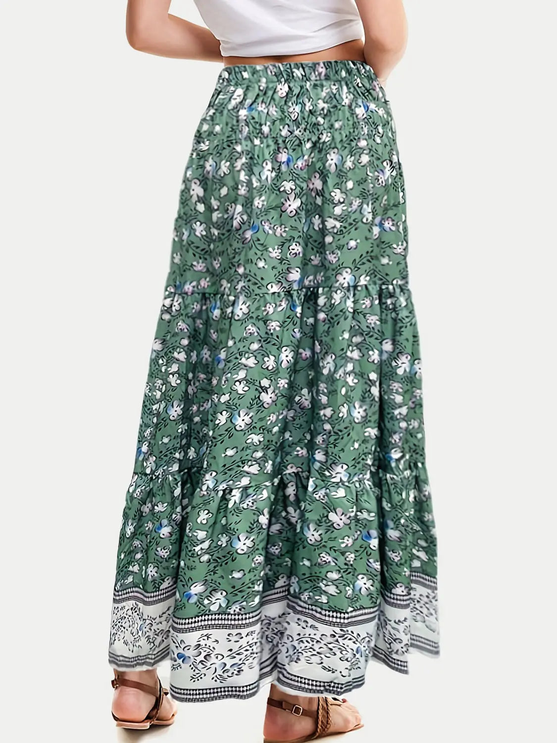 Full Size Tiered Printed Elastic Waist Skirt Trendsi