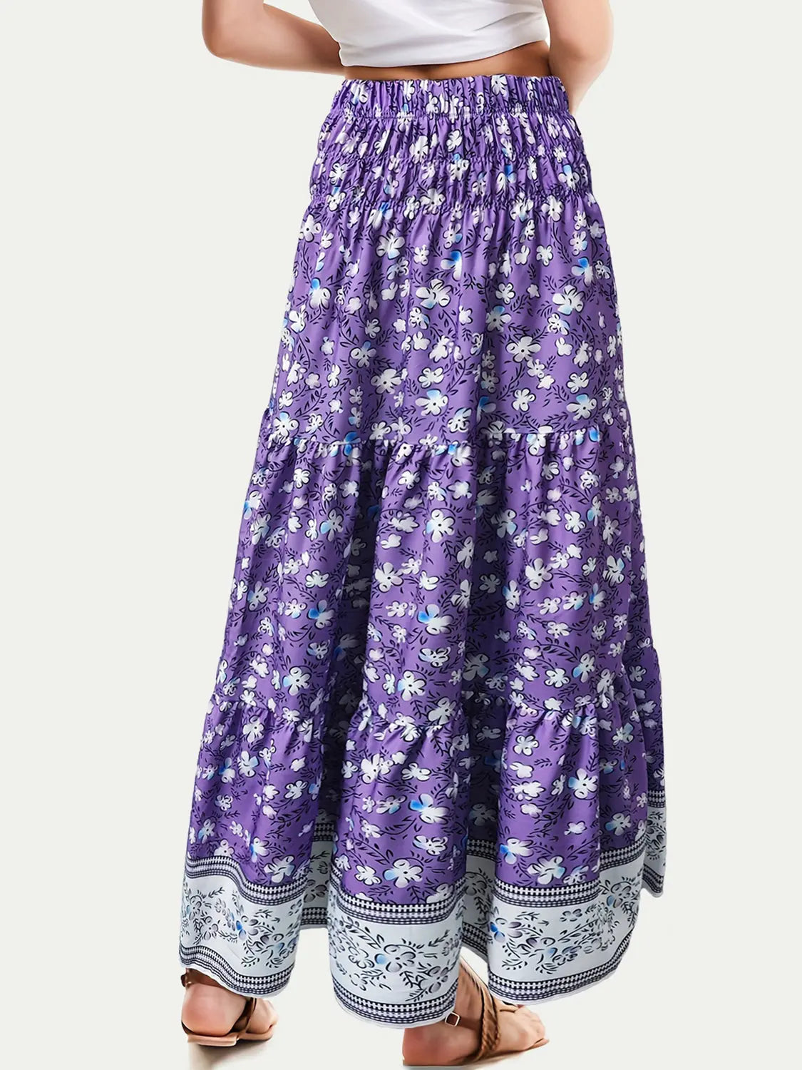 Full Size Tiered Printed Elastic Waist Skirt Trendsi