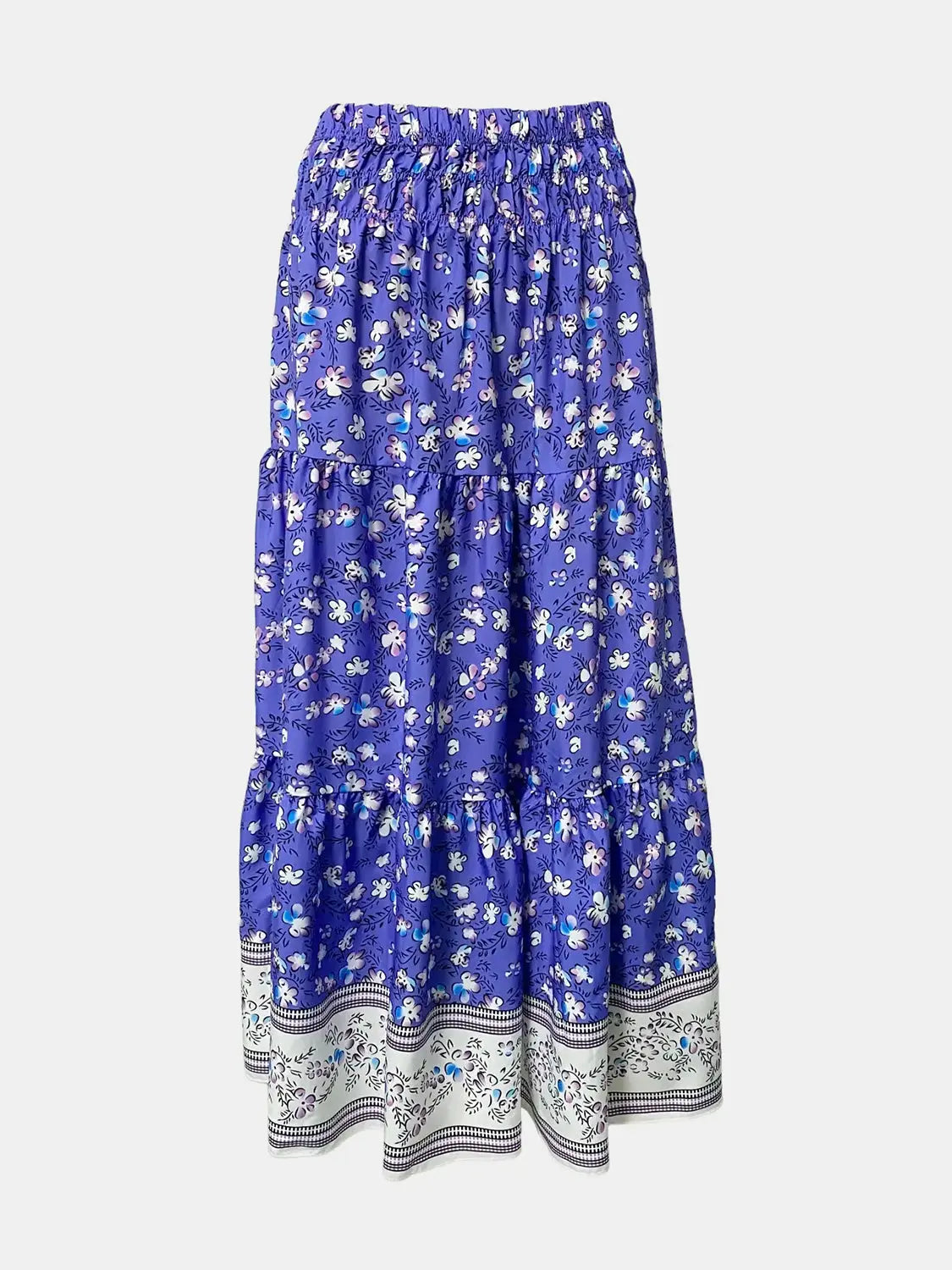 Full Size Tiered Printed Elastic Waist Skirt Trendsi