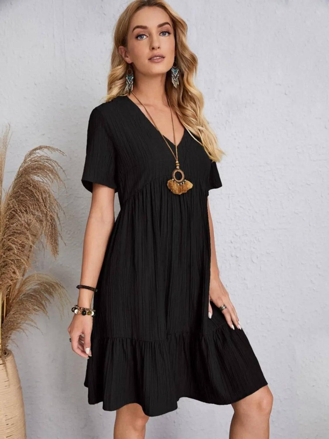 Full Size V-Neck Short Sleeve Dress Trendsi