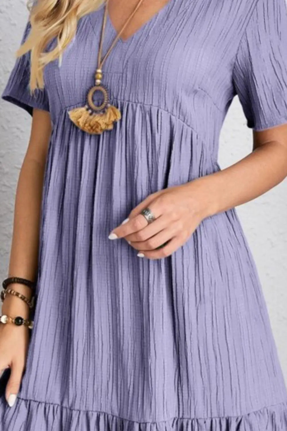 Full Size V-Neck Short Sleeve Dress Trendsi