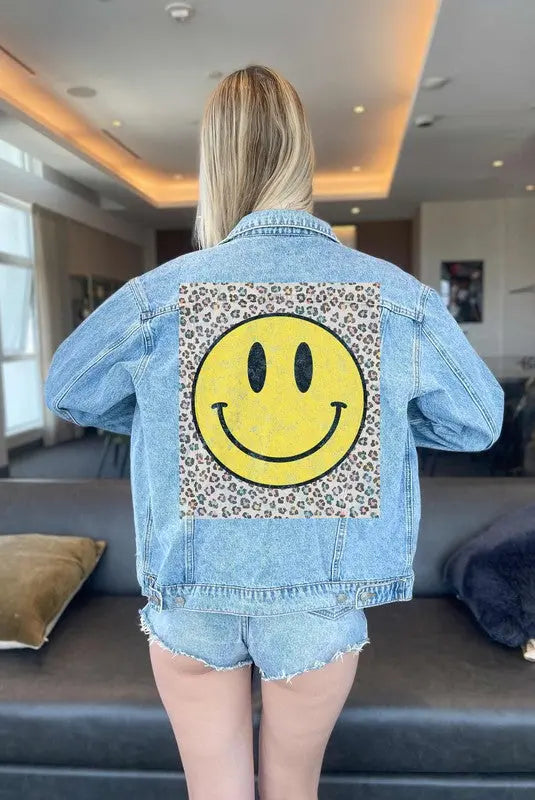 HAPPY LEOPARD DENIM JEAN JACKET ALPHIA