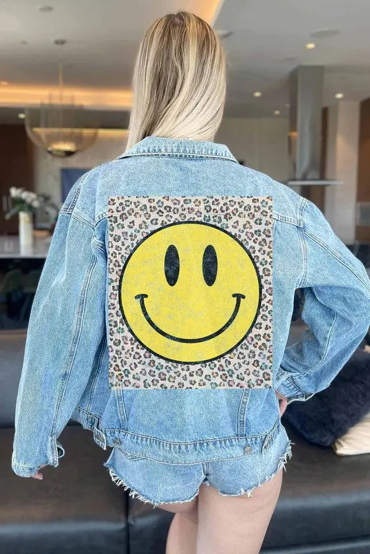 HAPPY LEOPARD DENIM JEAN JACKET ALPHIA