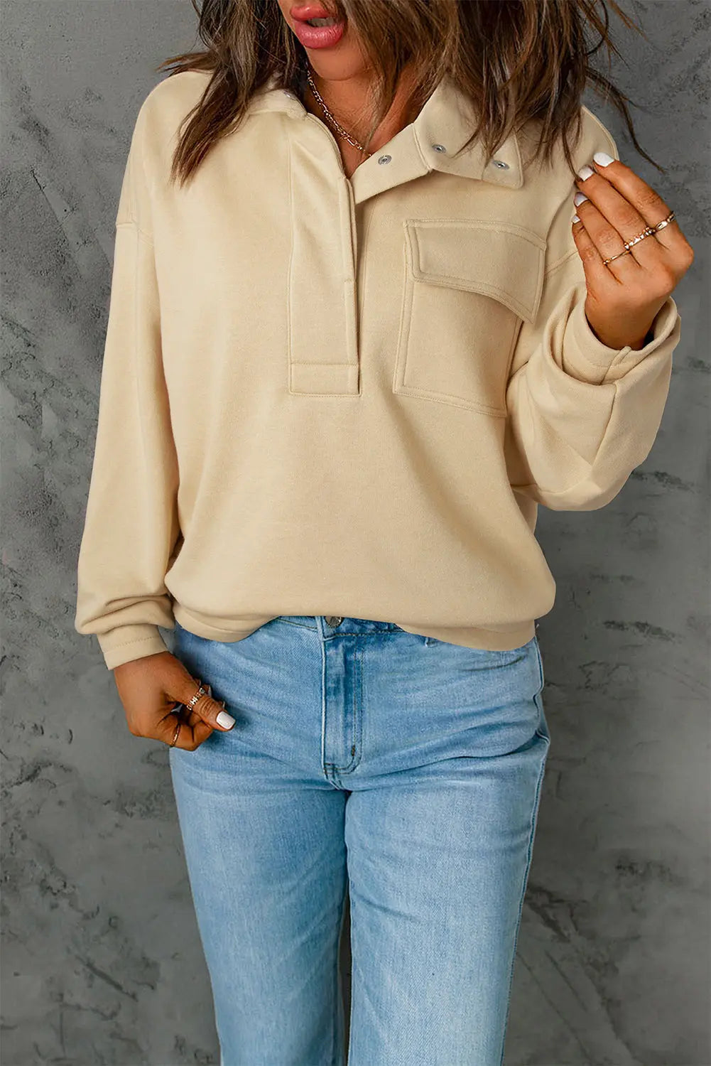 Half Snap Long Sleeve Sweatshirt Trendsi