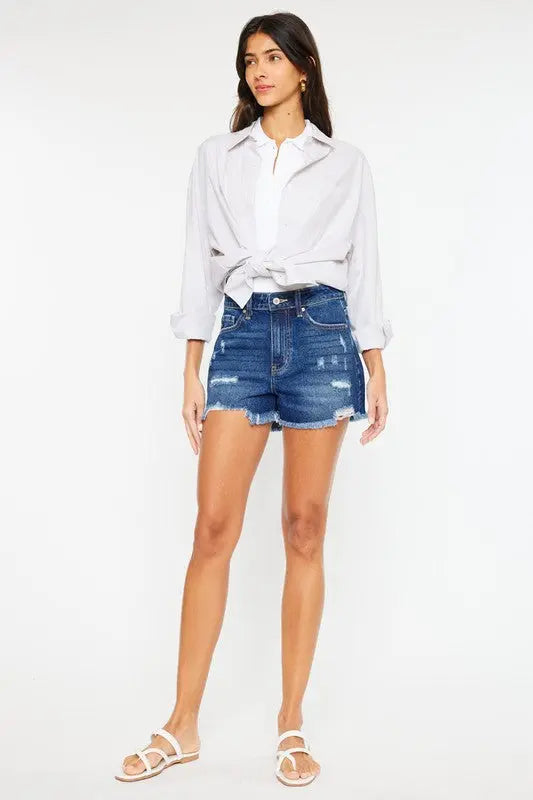 High Rise No Stitch Frayed Hem Shorts Kan Can USA