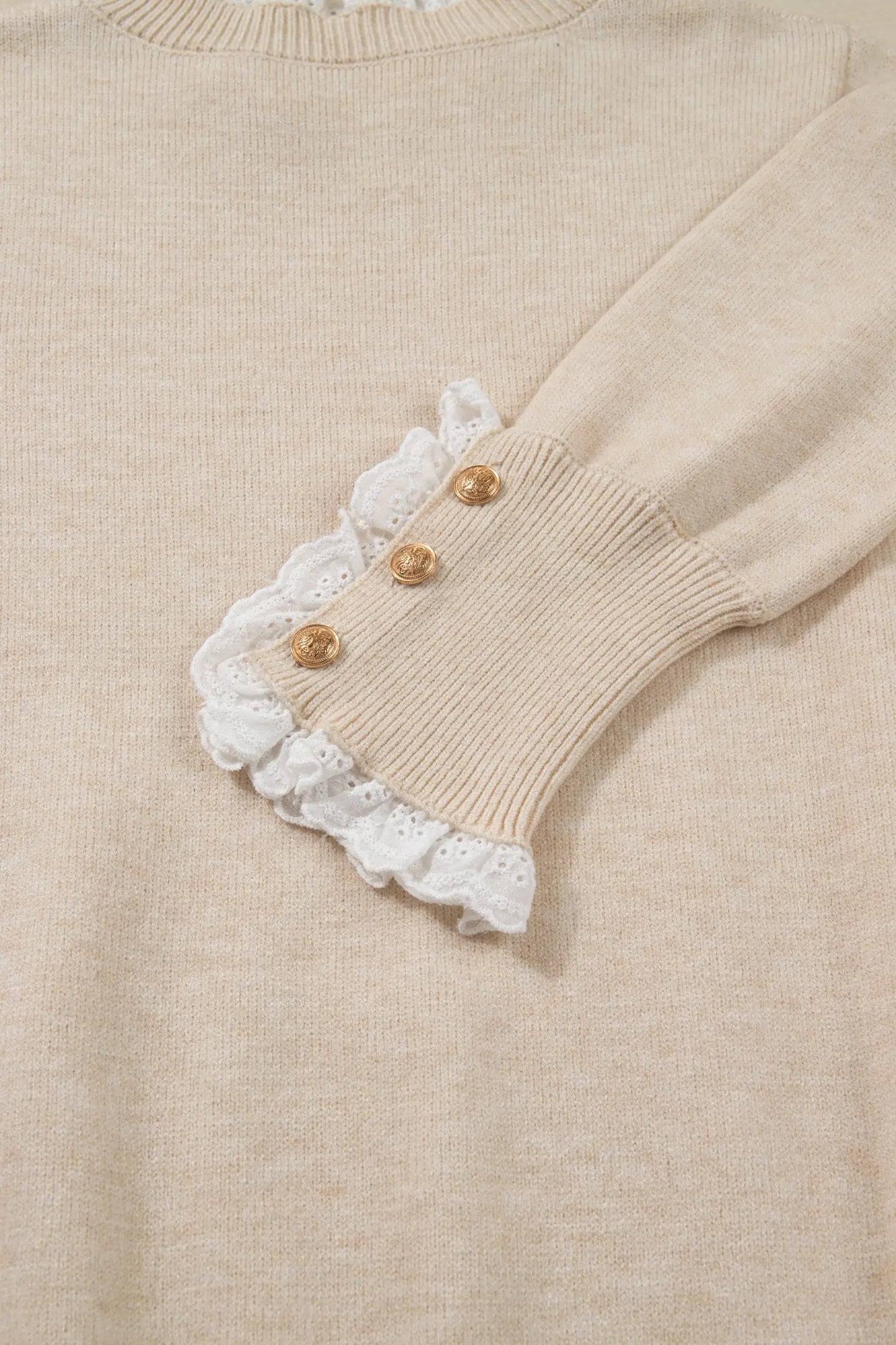 Jet Stream Lace Trim Patchwork Buttoned Cuffs Loose Sweater Dear-Lover Dropshipping