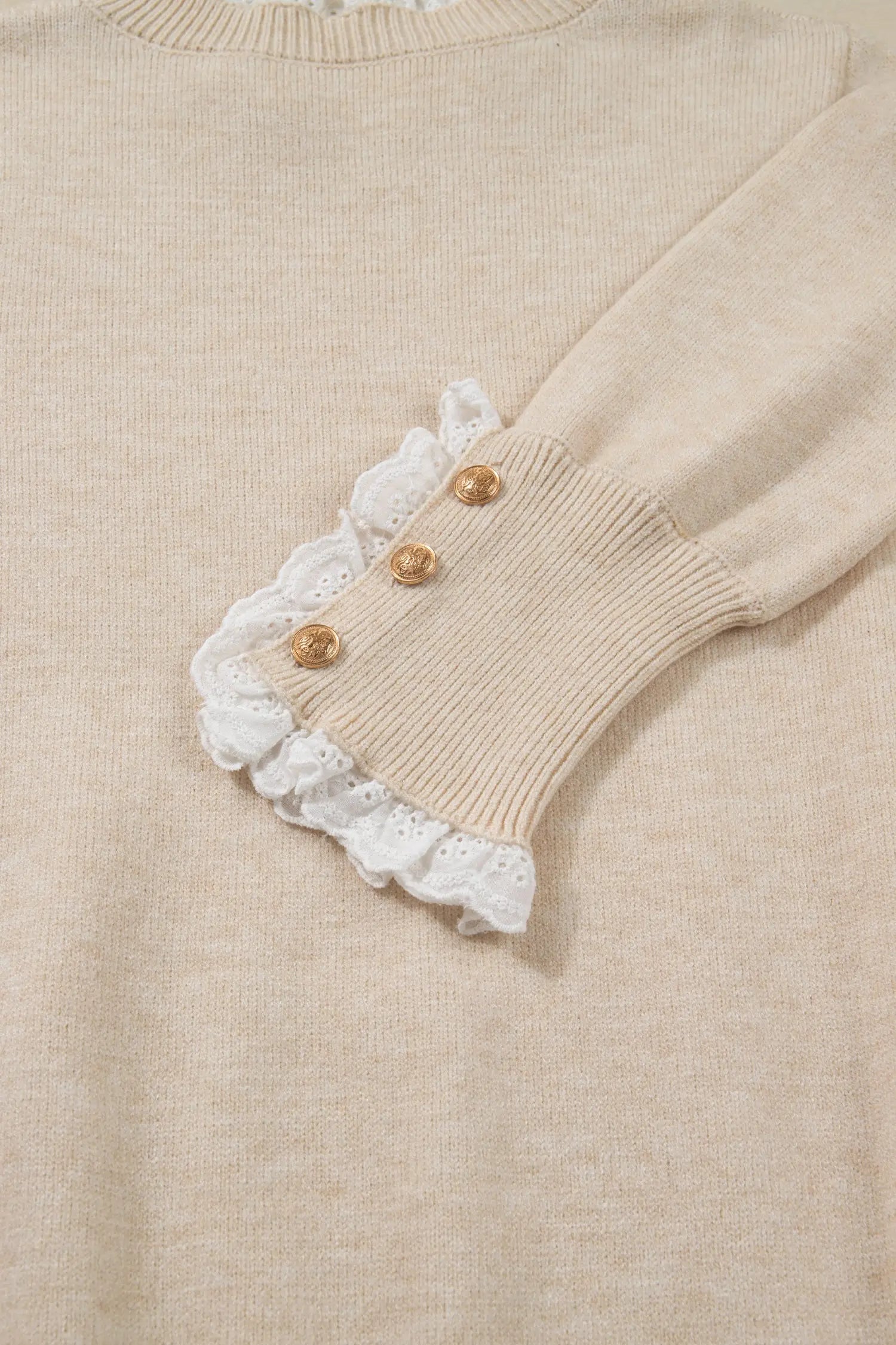 Jet Stream Lace Trim Patchwork Buttoned Cuffs Loose Sweater Dear-Lover Dropshipping