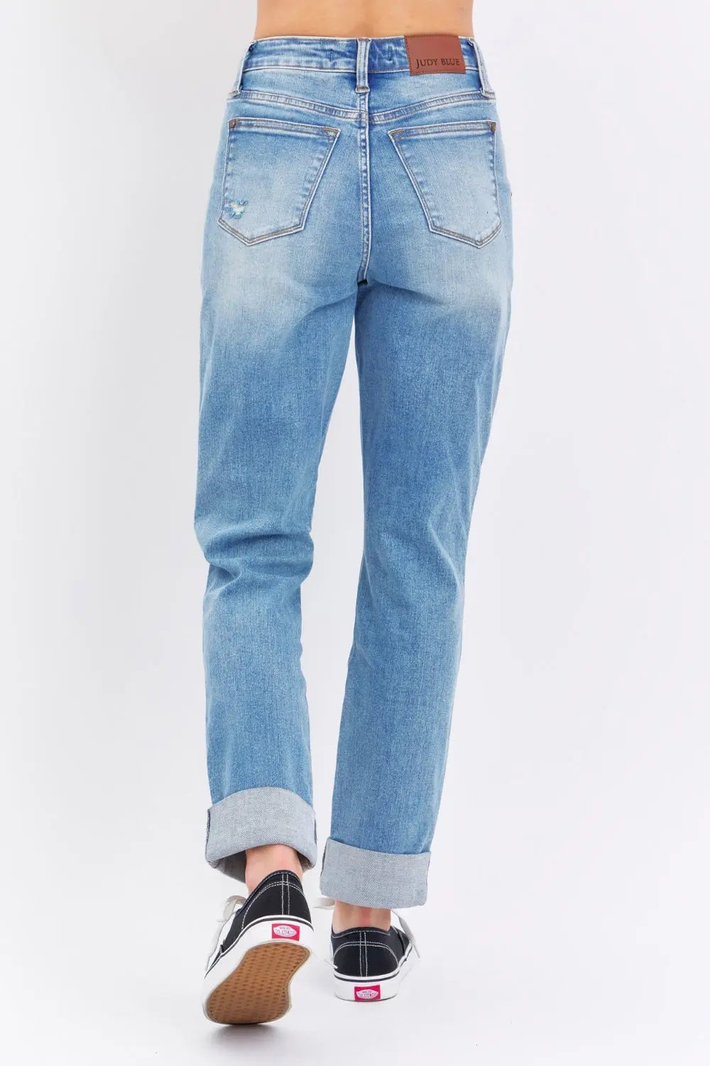 Judy Blue Full Size Distressed Straight Jeans with Patch Pockets Trendsi