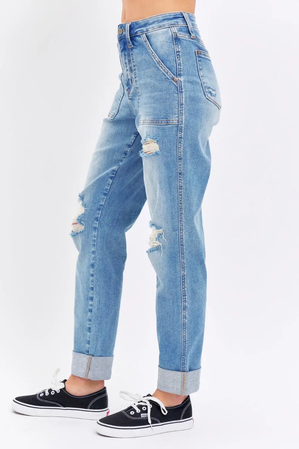 Judy Blue Full Size Distressed Straight Jeans with Patch Pockets Trendsi