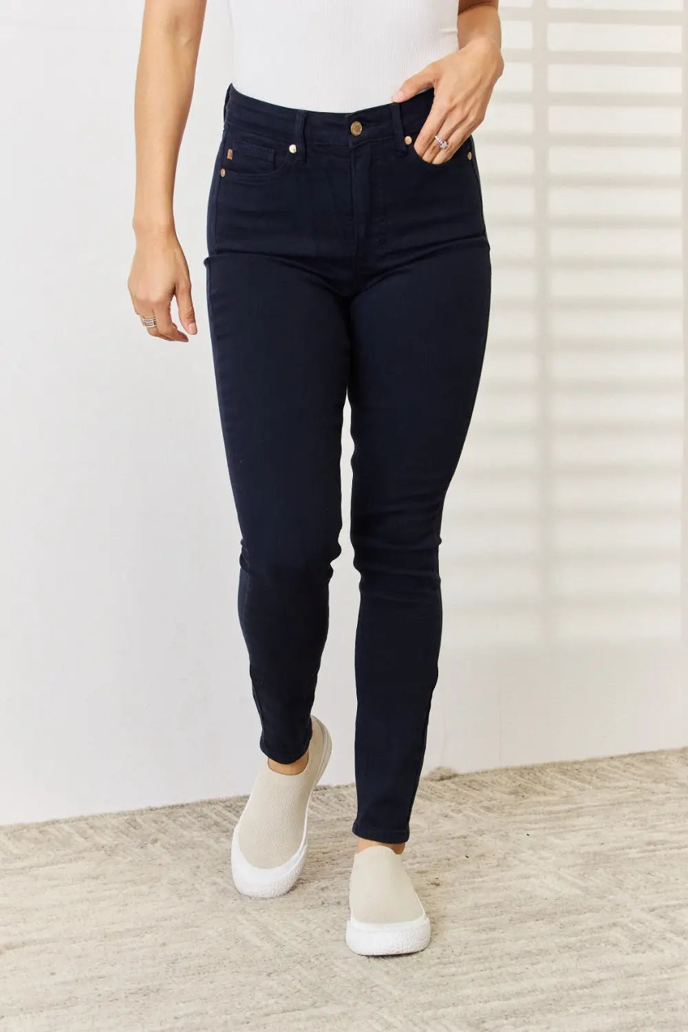 Judy Blue Full Size Garment Dyed Tummy Control Skinny Jeans Trendsi