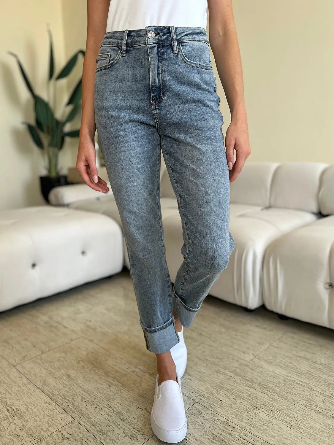 Judy Blue Full Size High Waist Cuff Hem Skinny Jeans Trendsi