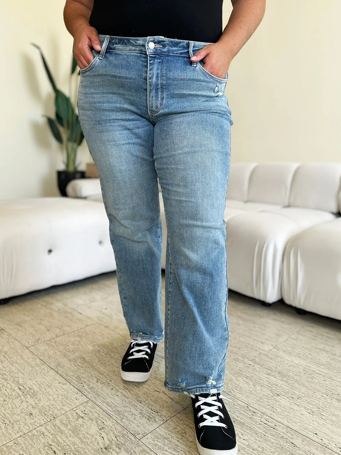 Judy Blue Full Size High Waist Distressed Straight Jeans Trendsi