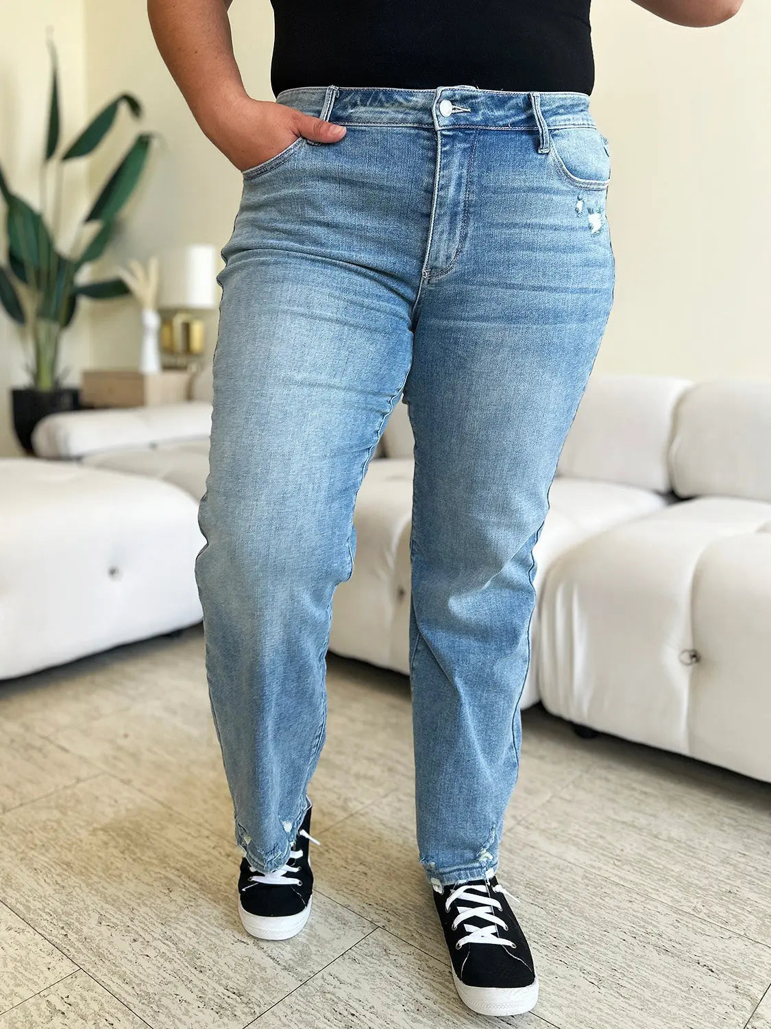 Judy Blue Full Size High Waist Distressed Straight Jeans Trendsi