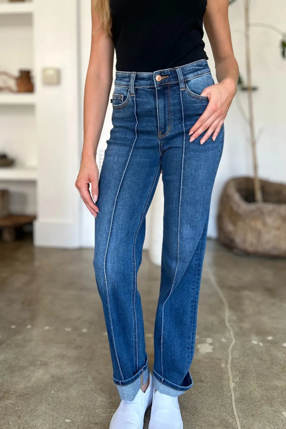 Judy Blue Full Size High Waist Front Seam Detail Straight Jeans Trendsi