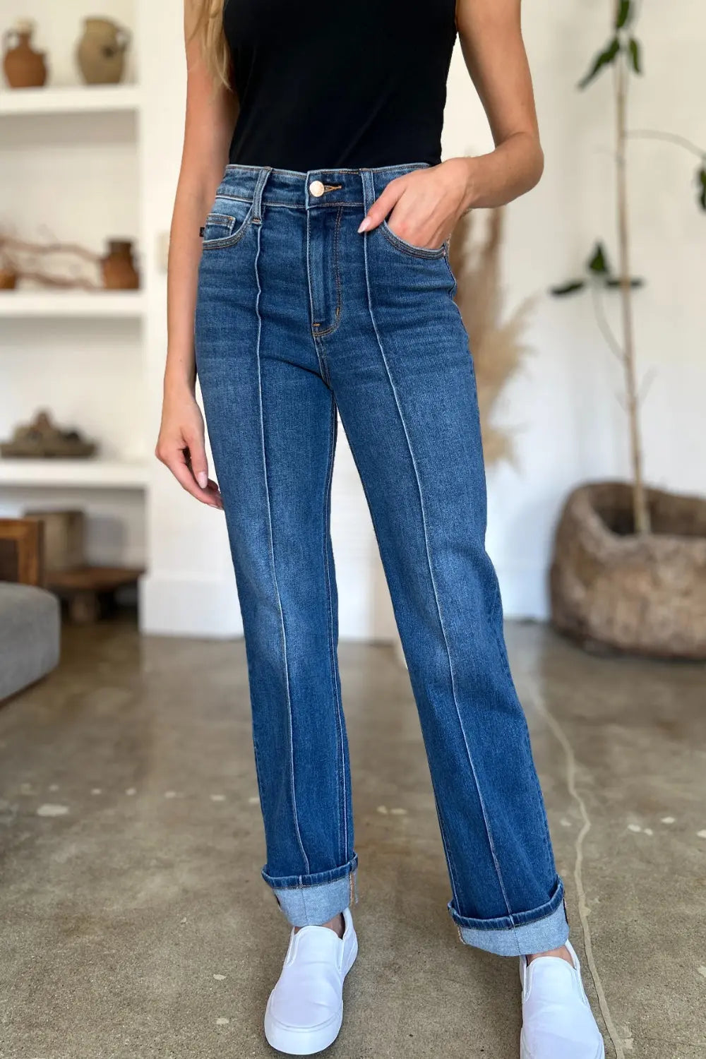 Judy Blue Full Size High Waist Front Seam Detail Straight Jeans Trendsi